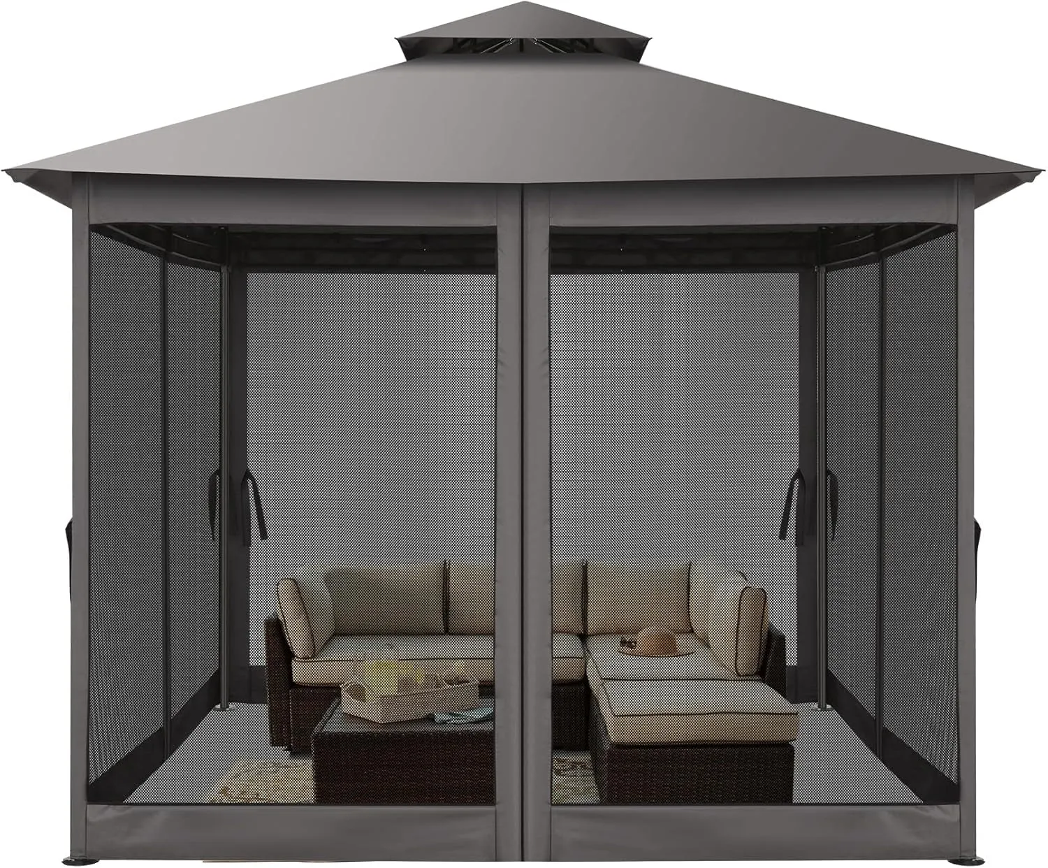 10X10 Gazebo on Clearance, Outdoor Gazebo Tent with Mosquito Netting and Ventilated Double Flat Roof, Patio Gazebo with Stable Metal Frame, Easy-Up Canopy for Backyard, Gray (Upgraded 2.0)