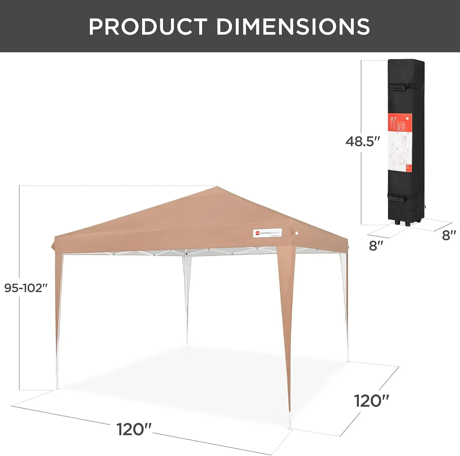 10X10Ft Pop up Canopy Outdoor Portable Folding Instant Lightweight Gazebo Shade Tent W/Adjustable Height, Wind Vent, Carrying Bag - Tan