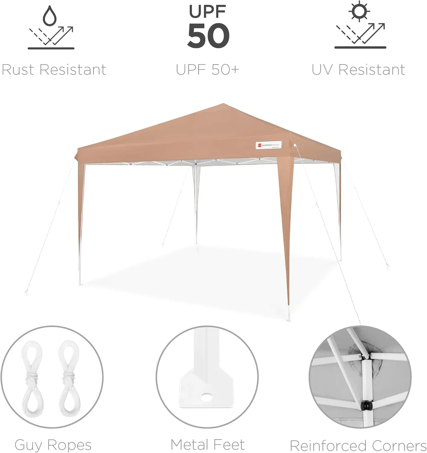 10X10Ft Pop up Canopy Outdoor Portable Folding Instant Lightweight Gazebo Shade Tent W/Adjustable Height, Wind Vent, Carrying Bag - Tan