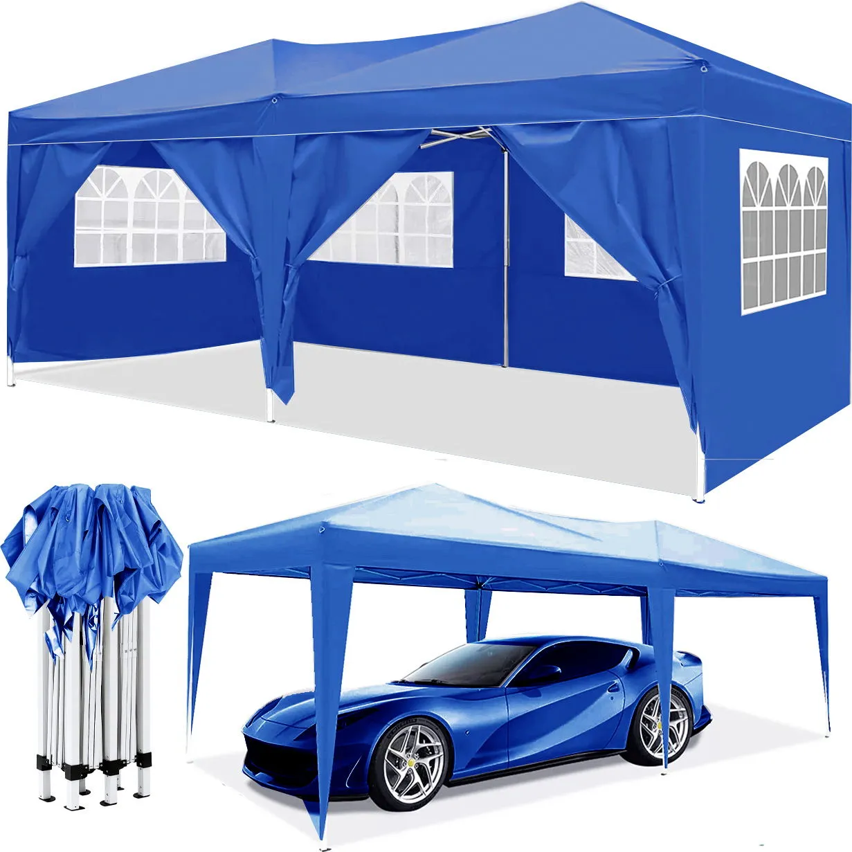 10'X20' Ez Pop Up Canopy Outdoor Portable Party Folding Tent With 6 Removable Sidewalls   Carry Bag   4 Pieces Weight Bag