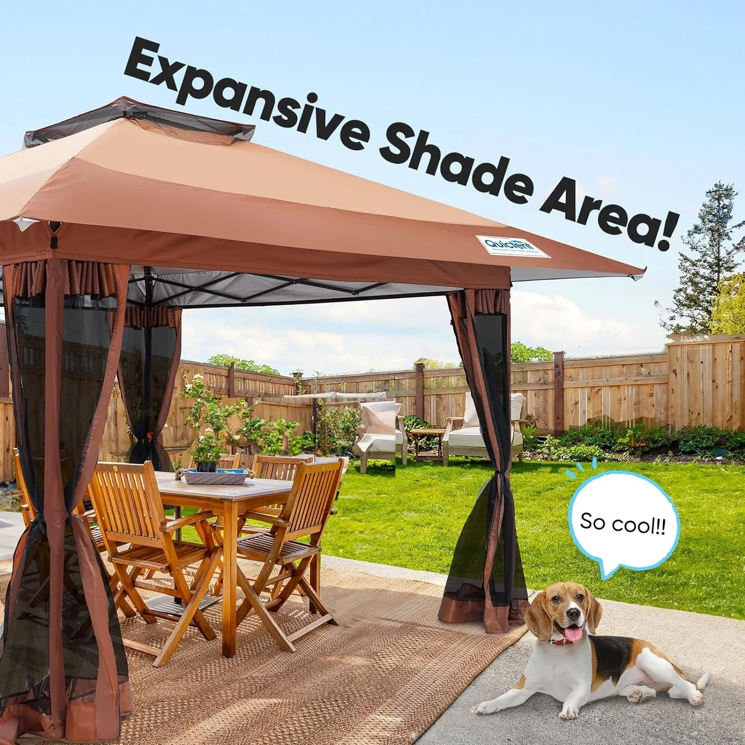 13'X13’ Pop up Gazebo with Mosquito Netting, One Person Set up Outdoor Canopy Tent, Easy up Screened House Tent Shelter Vented for Patio, Backyard or Outdoor, Khaki Brown