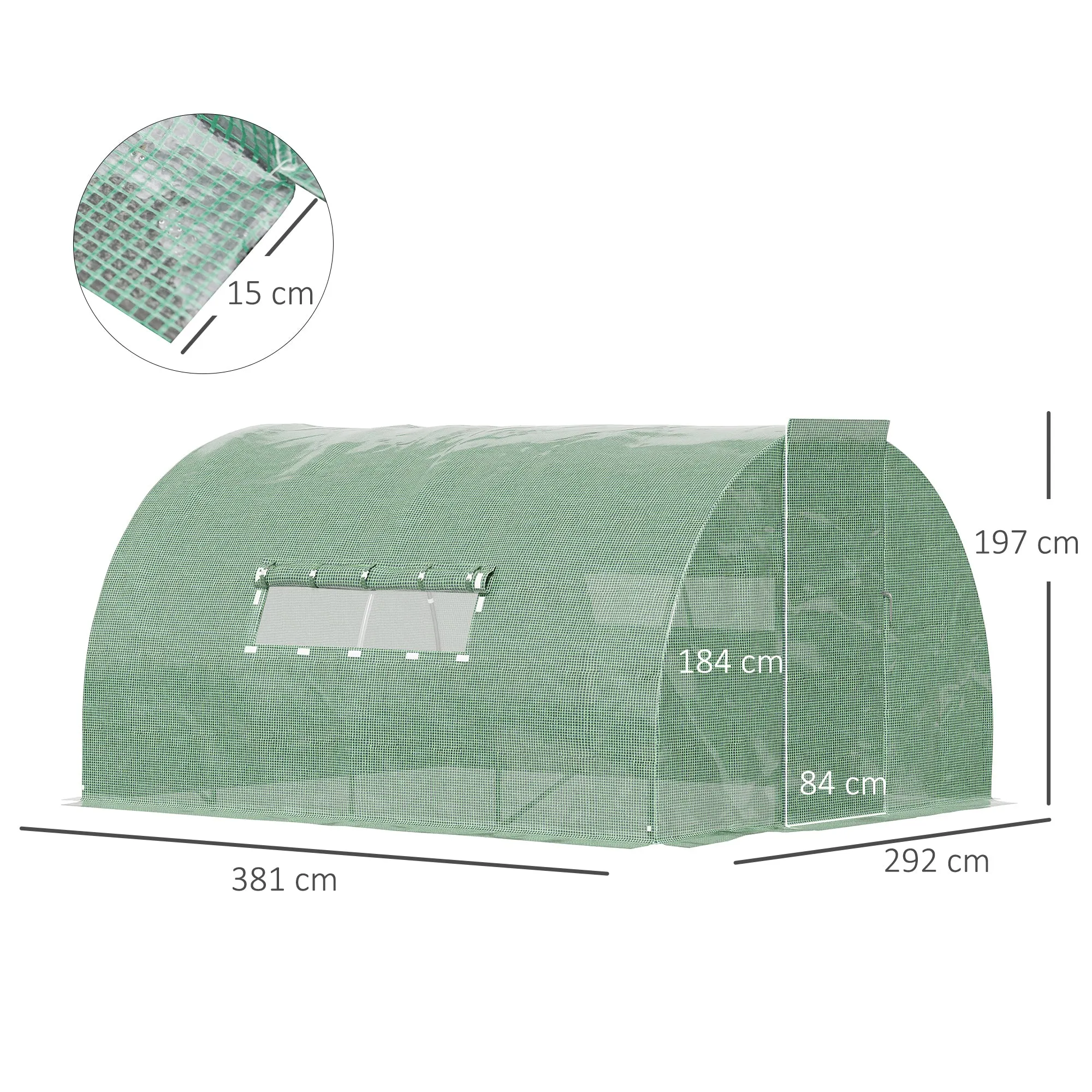 4 x 3 x 2 m Walk-In Greenhouse Reinforced Polytunnel Greenhouse with Metal Hinged Door, Steel Frame and Mesh Windows, Green