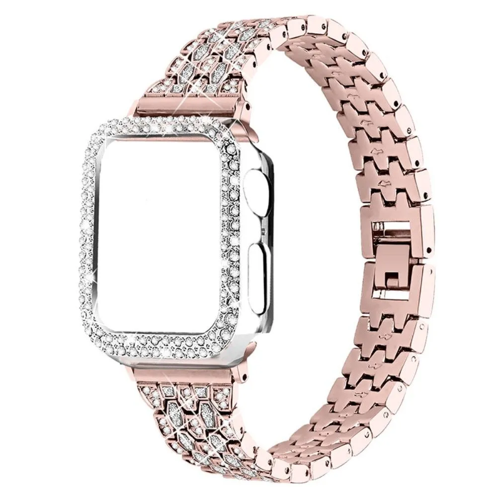 Apple Watch (45mm) five bead shiny rhinestone watch strap - Pink Gold / Transparent / Transparent