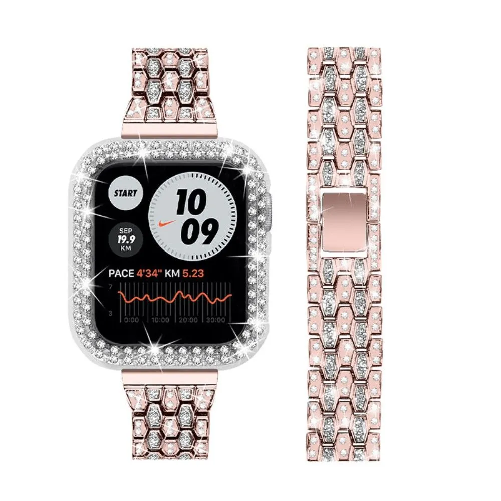 Apple Watch (45mm) five bead shiny rhinestone watch strap - Pink Gold / Transparent / Transparent