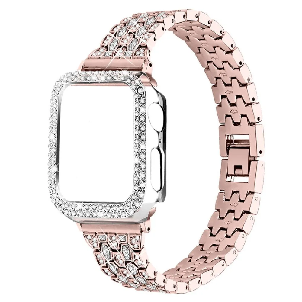 Apple Watch (45mm) five bead shiny rhinestone watch strap - Pink Gold / Transparent / Transparent