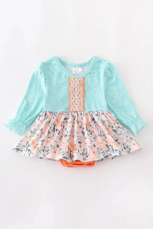 Aqua and Orange Skirted Romper