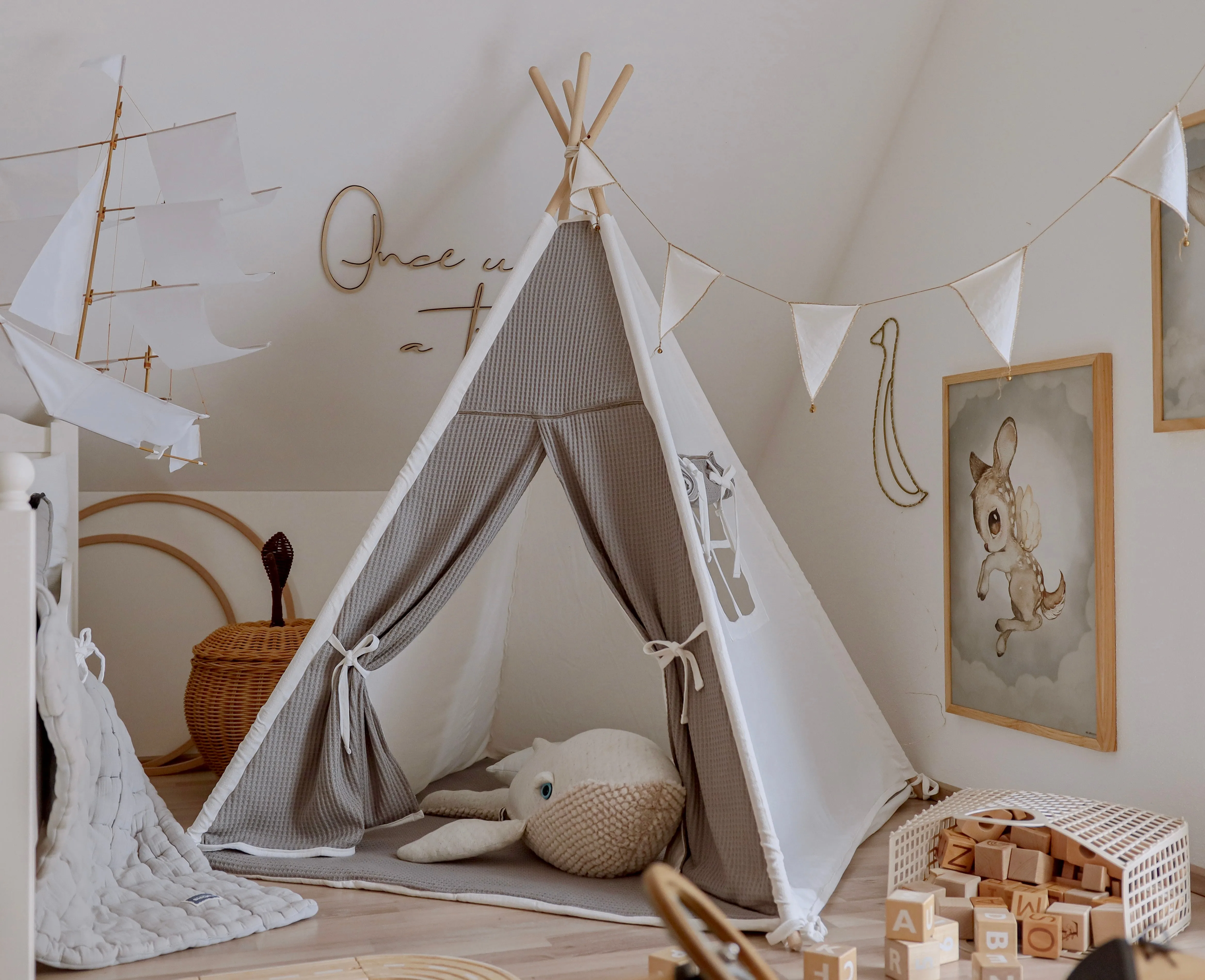 Children’s Teepee Play Tent with Floor Mat (2 colours) - MADE TO ORDER