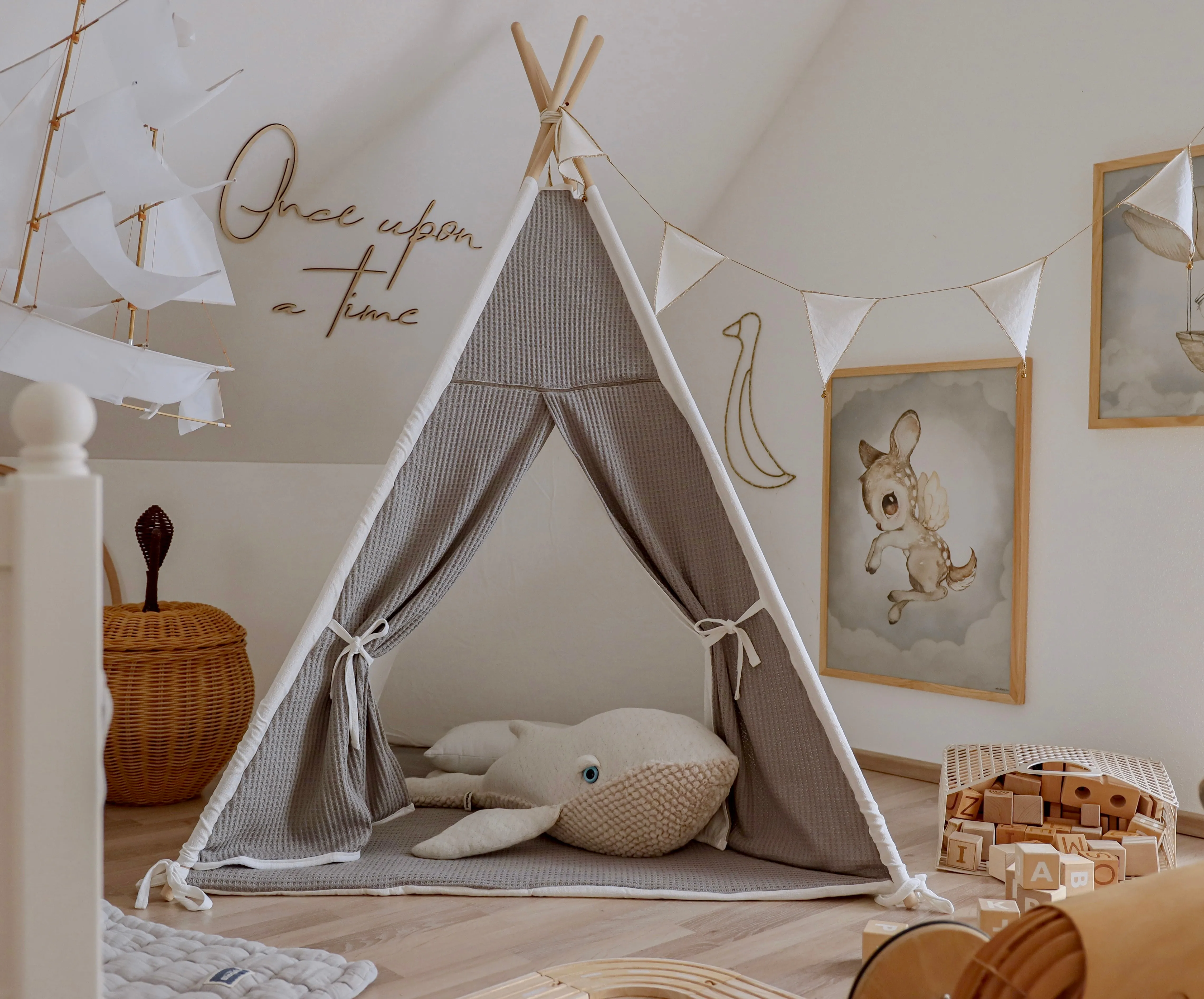 Children’s Teepee Play Tent with Floor Mat (2 colours) - MADE TO ORDER