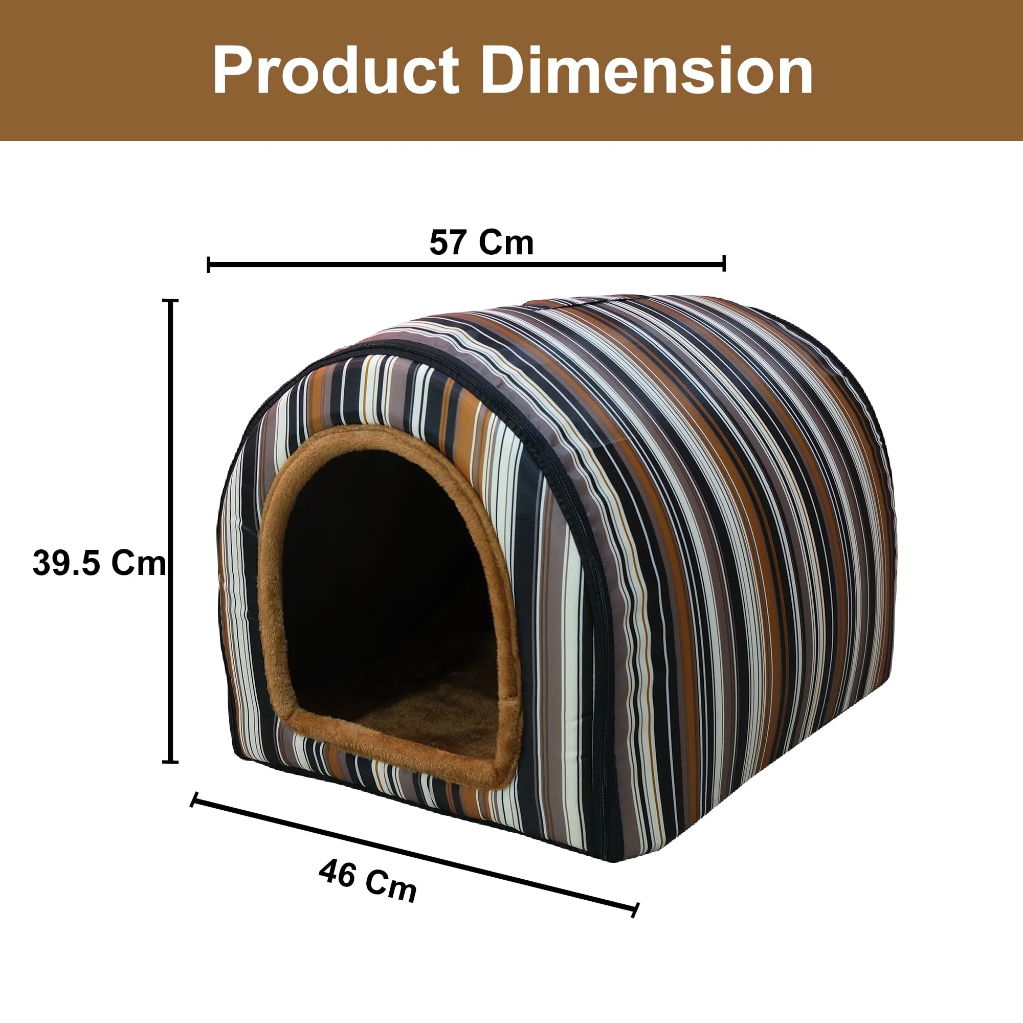 Homestic Foldable Igloo Dog House | Soft & Adjustable Travel Pet Shelter for Cat & Rabbits with Sleeping Bed | Cave Bed Tent Shelter for Pets | Medium - Beige & Black Stripes