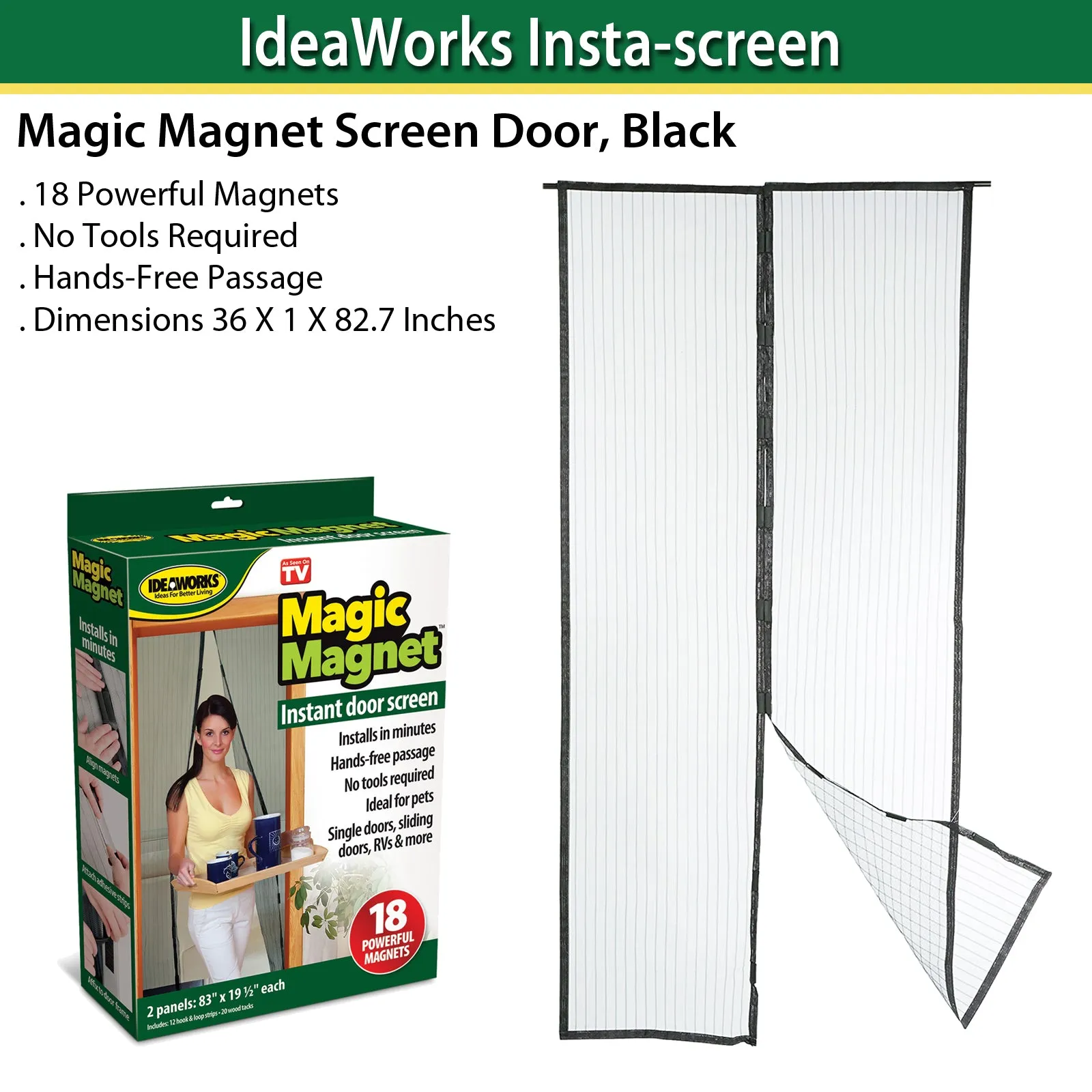 IdeaWorks Insta-screen Magic Magnet Screen Door, Black