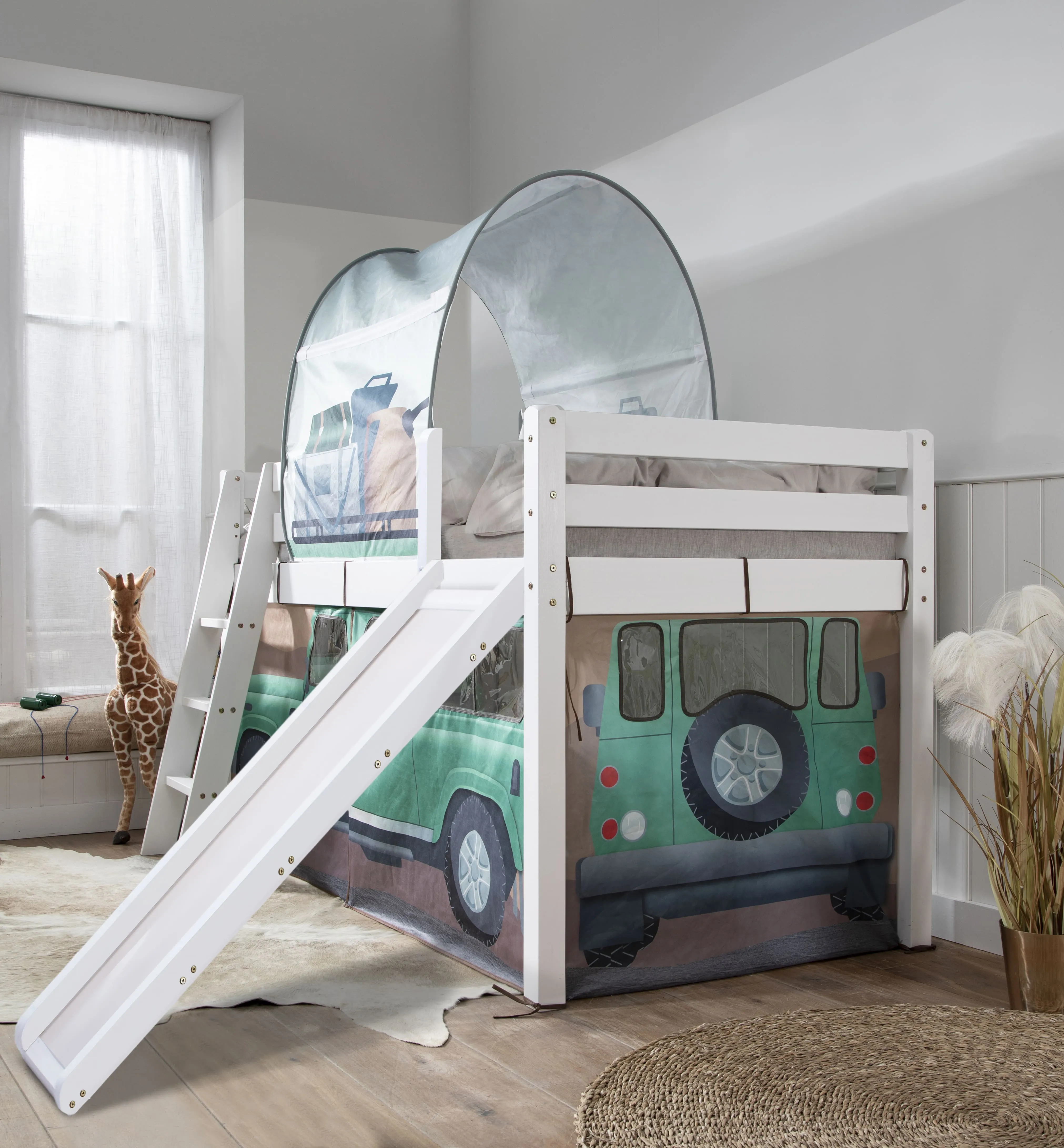 Moro Cabin Bed Midsleeper with Slide & Safari Overland Off Road Package in Classic White