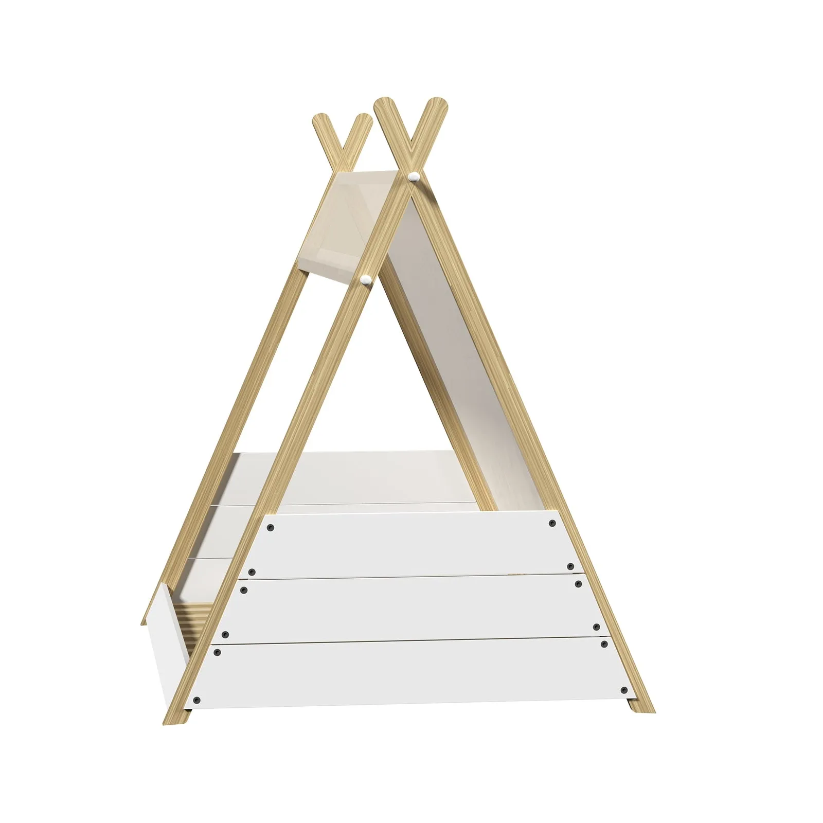 Oikiture Kids Bed Frame Wooden Timber Single Canvas Teepee Bed Frame Platform