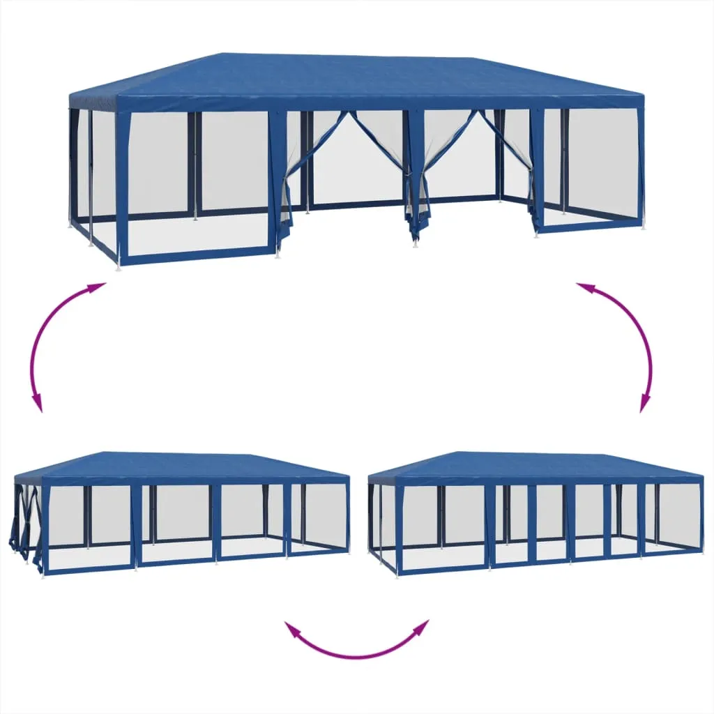 Party Tent with 12 Mesh Sidewalls Blue 8x4 m HDPE