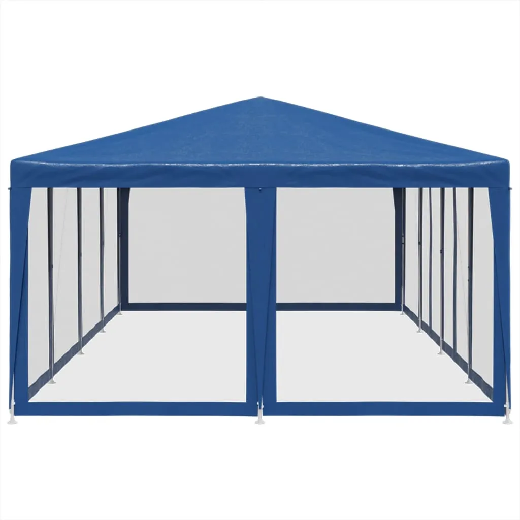 Party Tent with 12 Mesh Sidewalls Blue 8x4 m HDPE