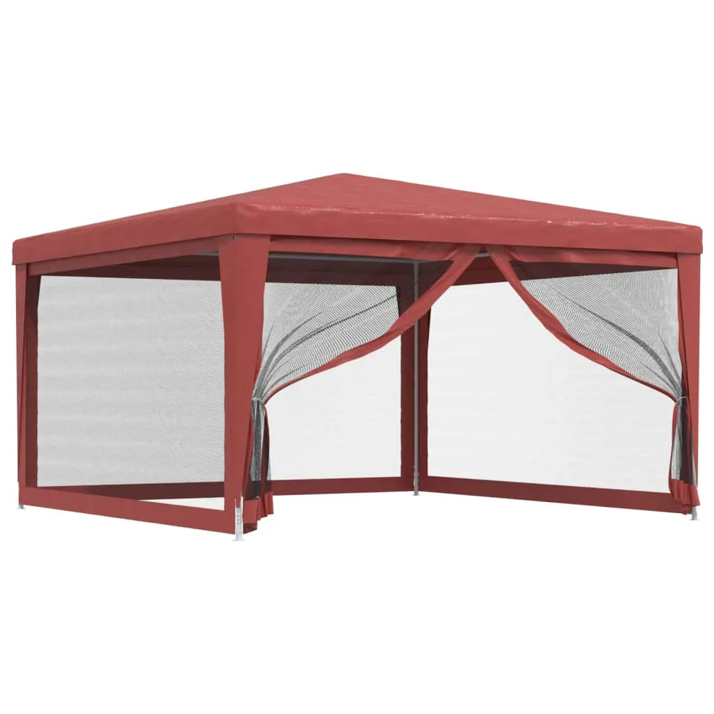 Party Tent with 4 Mesh Sidewalls Red 4x4 m HDPE