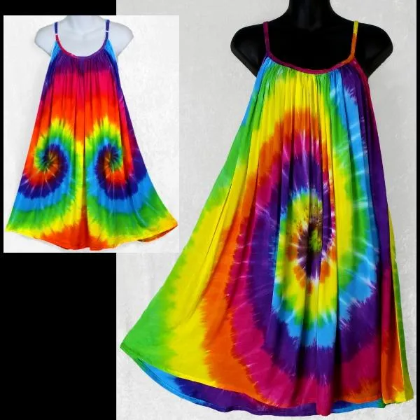 Rainbow Spiral Tie-Dye Parachute Dress