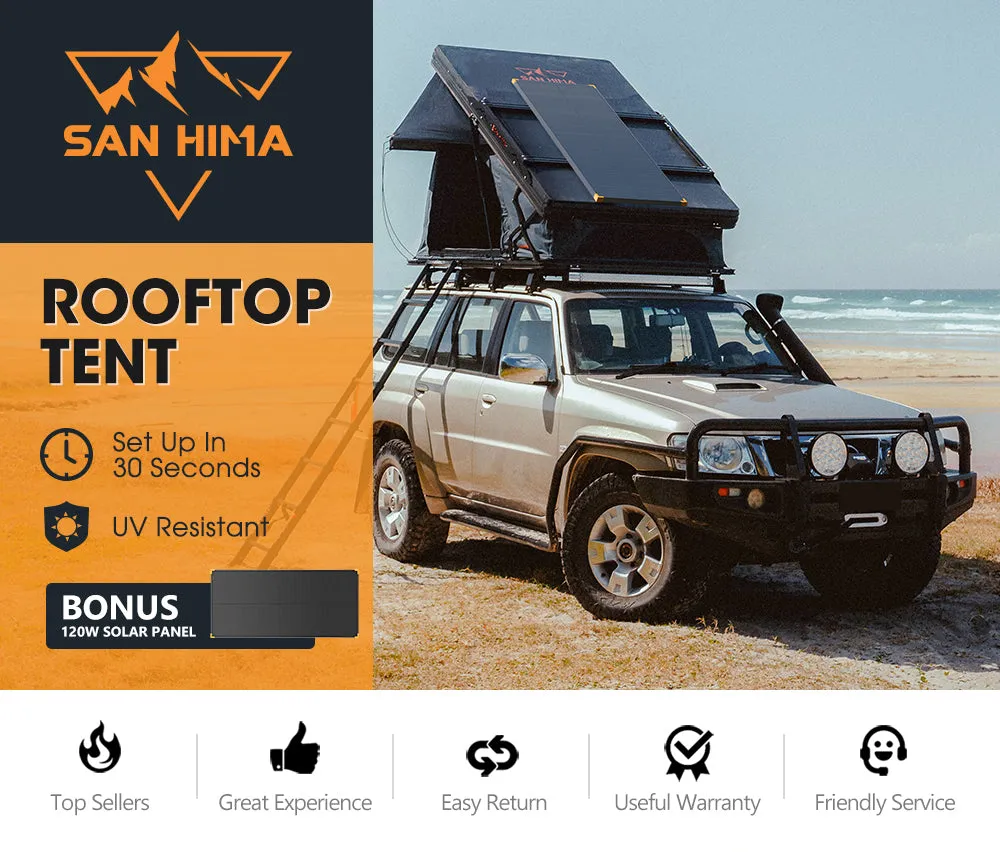 San Hima Kalbarri X Rooftop Tent Hardshell With Ladder   120W Solar Panel