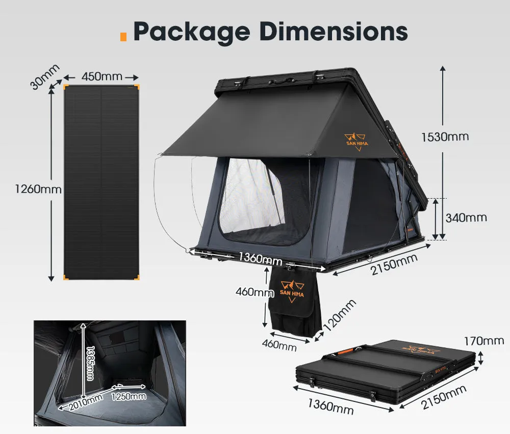 San Hima Kalbarri X Rooftop Tent Hardshell With Ladder   120W Solar Panel