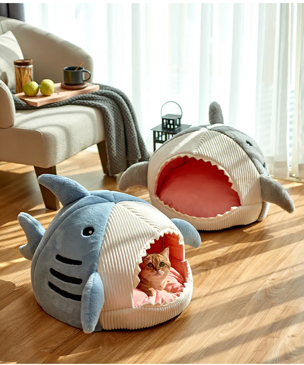 Shark Cat Kennel Dog Kennel Warm Yurt Semi-closed Four Seasons Universal Pet Bed | Brodtica.com