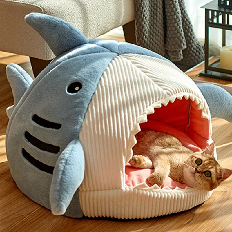 Shark Cat Kennel Dog Kennel Warm Yurt Semi-closed Four Seasons Universal Pet Bed | Brodtica.com