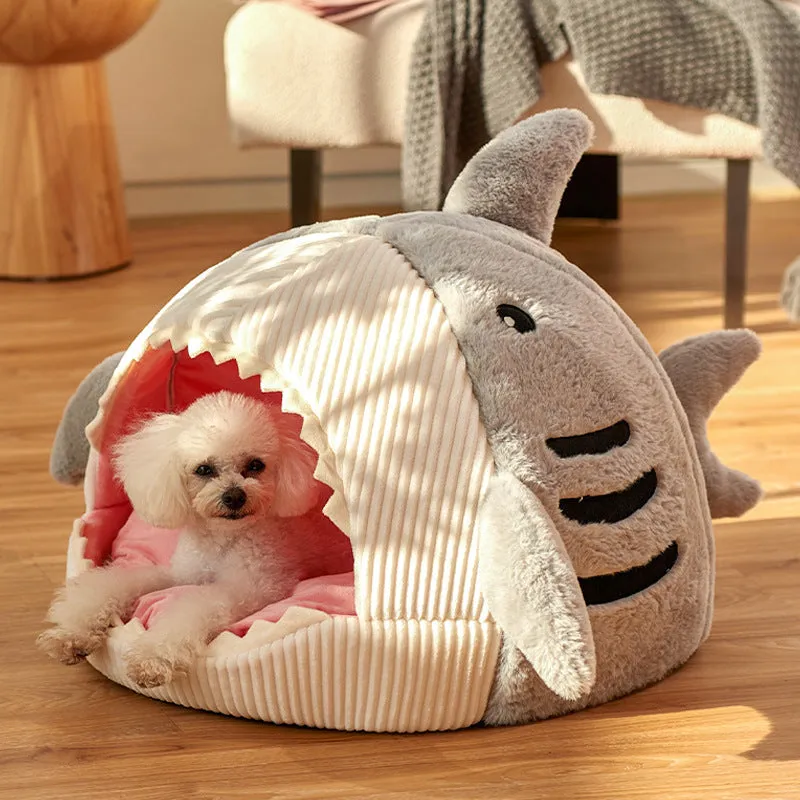 Shark Cat Kennel Dog Kennel Warm Yurt Semi-closed Four Seasons Universal Pet Bed | Brodtica.com