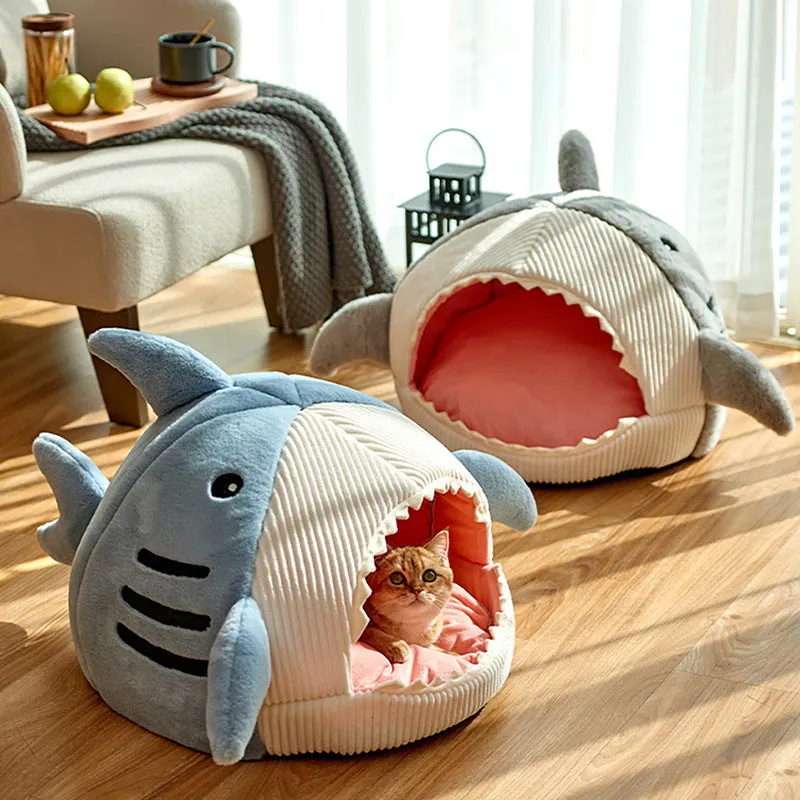 Shark Cat Kennel Dog Kennel Warm Yurt Semi-closed Four Seasons Universal Pet Bed | Brodtica.com