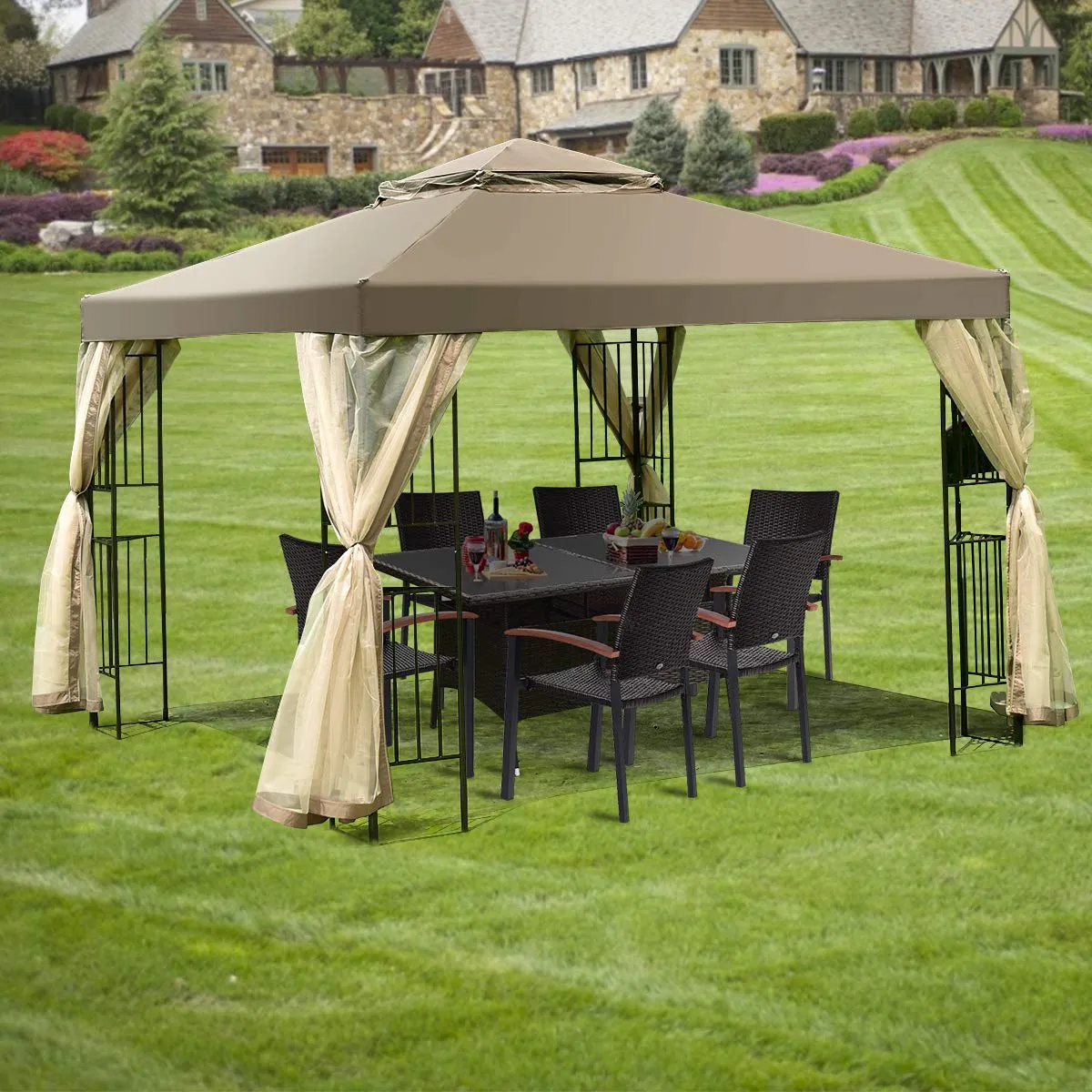 Tangkula 10x10 Feet Patio Gazebo, Outdoor Gazebo Canopy Shelter w/ Netting