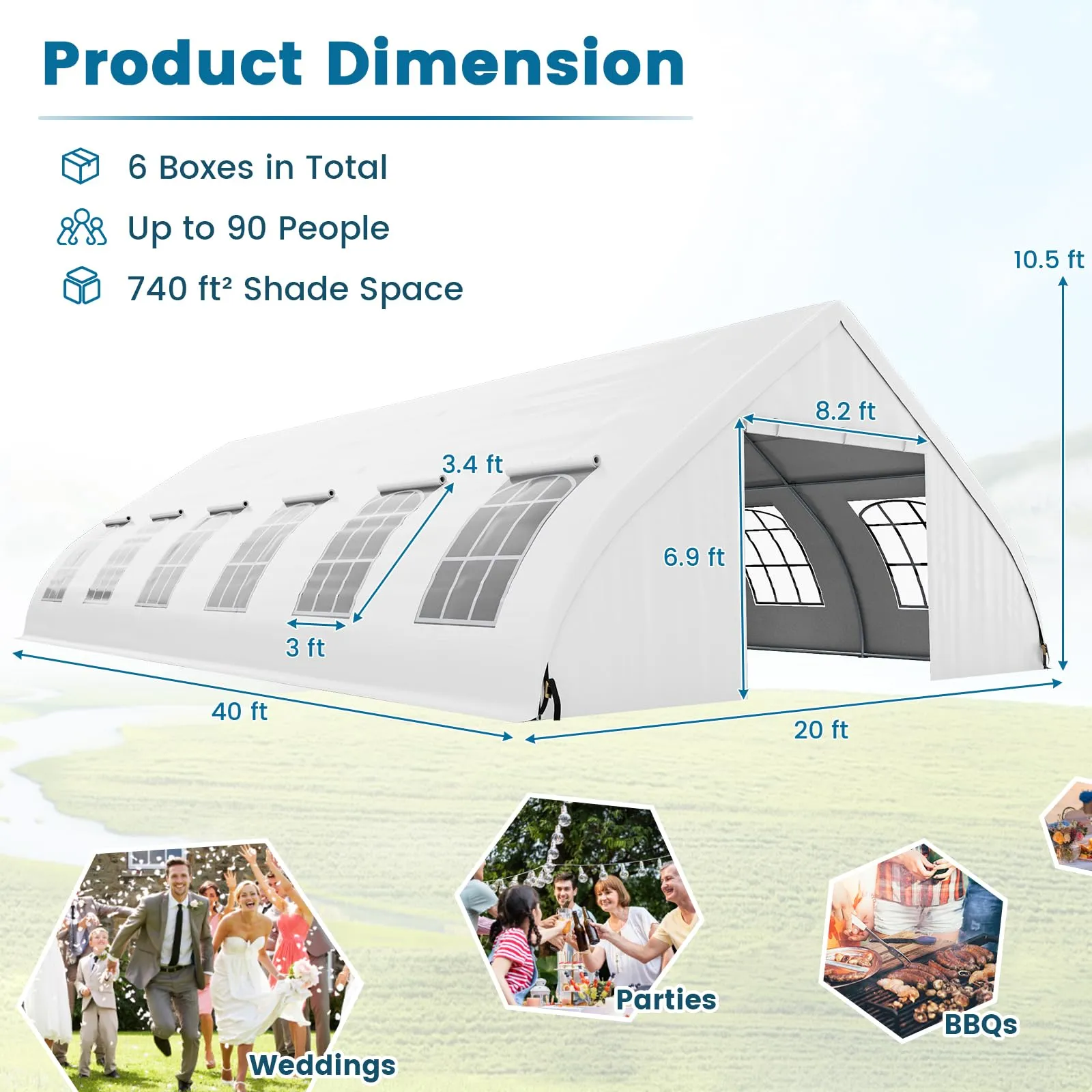 Tangkula 20x40 Ft Heavy Duty Party Tent, Large White Event Tent with Sidewalls, Zippered Door & 12 Windows