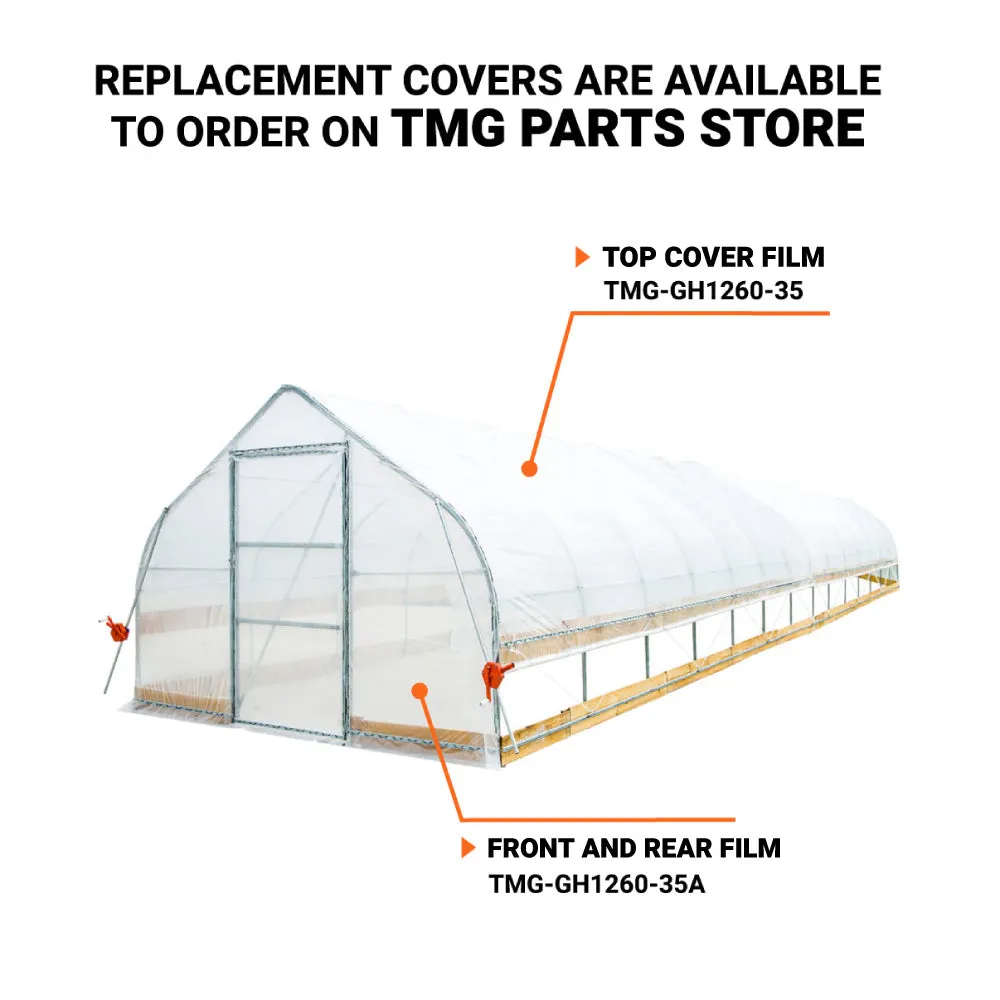 TMG Industrial 12’ x 60’ Tunnel Greenhouse Grow Tent w/6 Mil Clear EVA Plastic Film, Cold Frame, Hand Crank Roll-Up Sides, Peak Ceiling Roof, TMG-GH1260